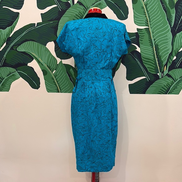 Vintage Turquoise and Black Double-Breasted Rockabilly Dress - Picture 5 of 8